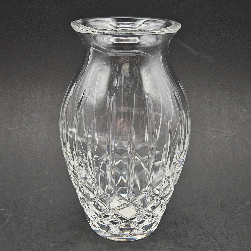 Block Crystal Diamond Weave Vase 7.25" Czech Republic 24% Lead Cut Glass Vintage